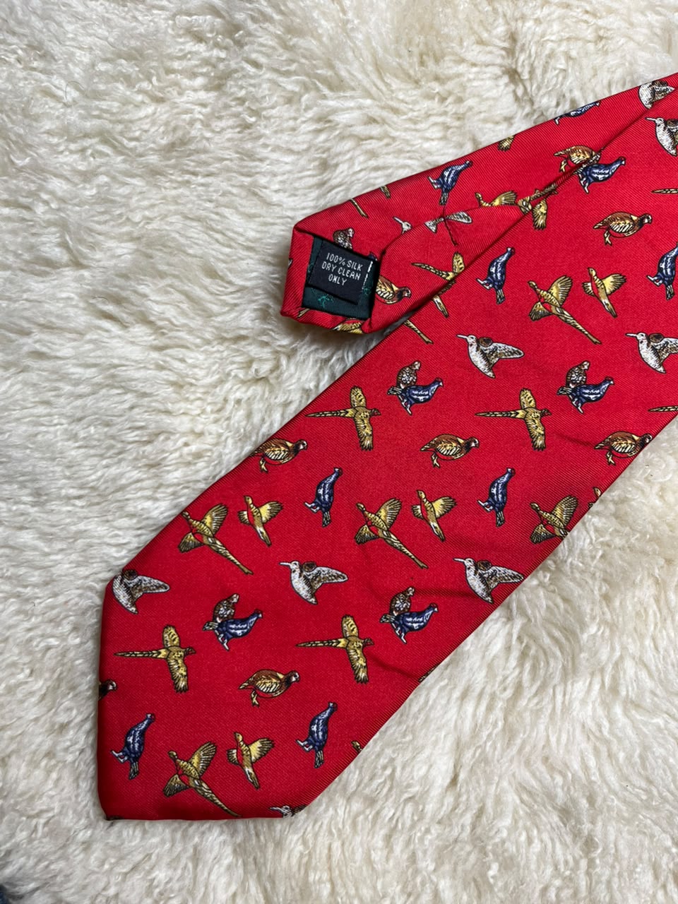 Soprano Country 100% Silk Tie Mens Red Gold Pheasant Bird Hunting Motif