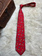 Soprano Country 100% Silk Tie Mens Red Gold Pheasant Bird Hunting Motif