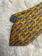 Robert Talbott Nordstrom 100% Silk Tie Mens Gold Blue Geometric Scroll Medallion USA
