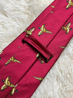 Handmade 100% Silk Tie Mens Burgundy Gold Pheasant Bird Hunting Motif