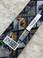 Harley-Davidson 100% Silk Tie Mens Grey Multi Motorcycle Patchwork Grid USA