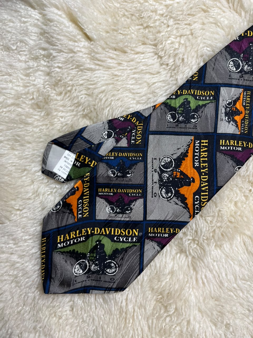 Harley-Davidson 100% Silk Tie Mens Grey Multi Motorcycle Patchwork Grid USA