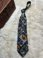 Harley-Davidson 100% Silk Tie Mens Grey Multi Motorcycle Patchwork Grid USA