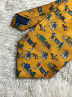 Alto Vintage Silk Tie Mens Mustard Yellow Blue Elephant Boat Motif Italy