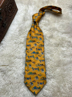Alto Vintage Silk Tie Mens Mustard Yellow Blue Elephant Boat Motif Italy