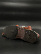Vintage Mens Cognac Brown Leather Chevron Apron Toe Penny Loafers Shoes - 44