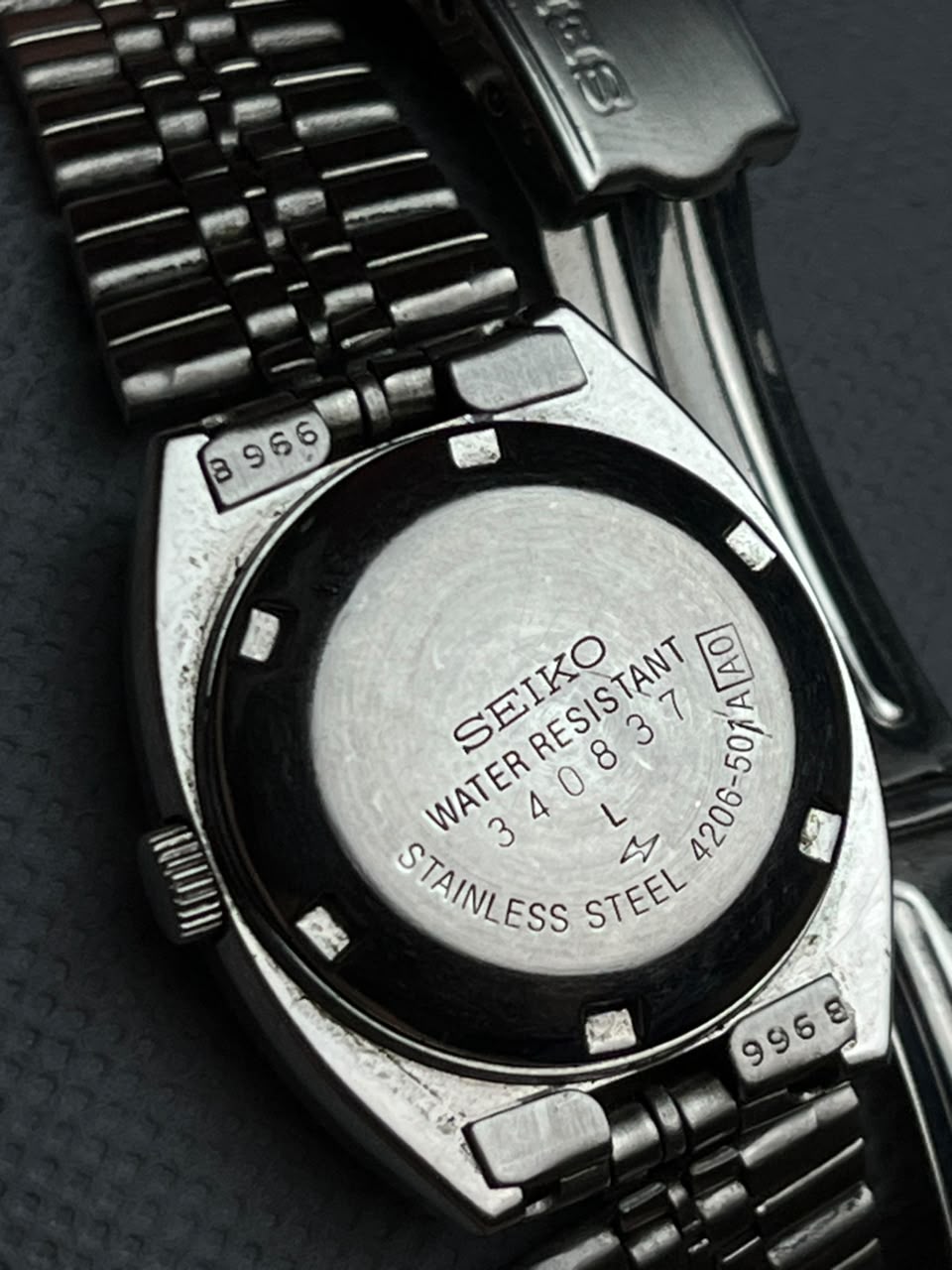 Vintage Seiko 5 Automatic Watch Blue Dial 4206-501A Jubilee Bracelet 1983