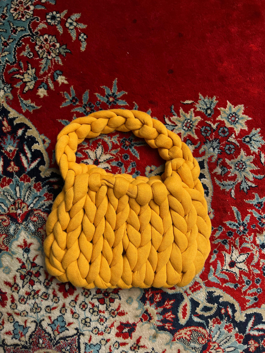 Chunky Mustard Hand Made Yarn Knit Bag