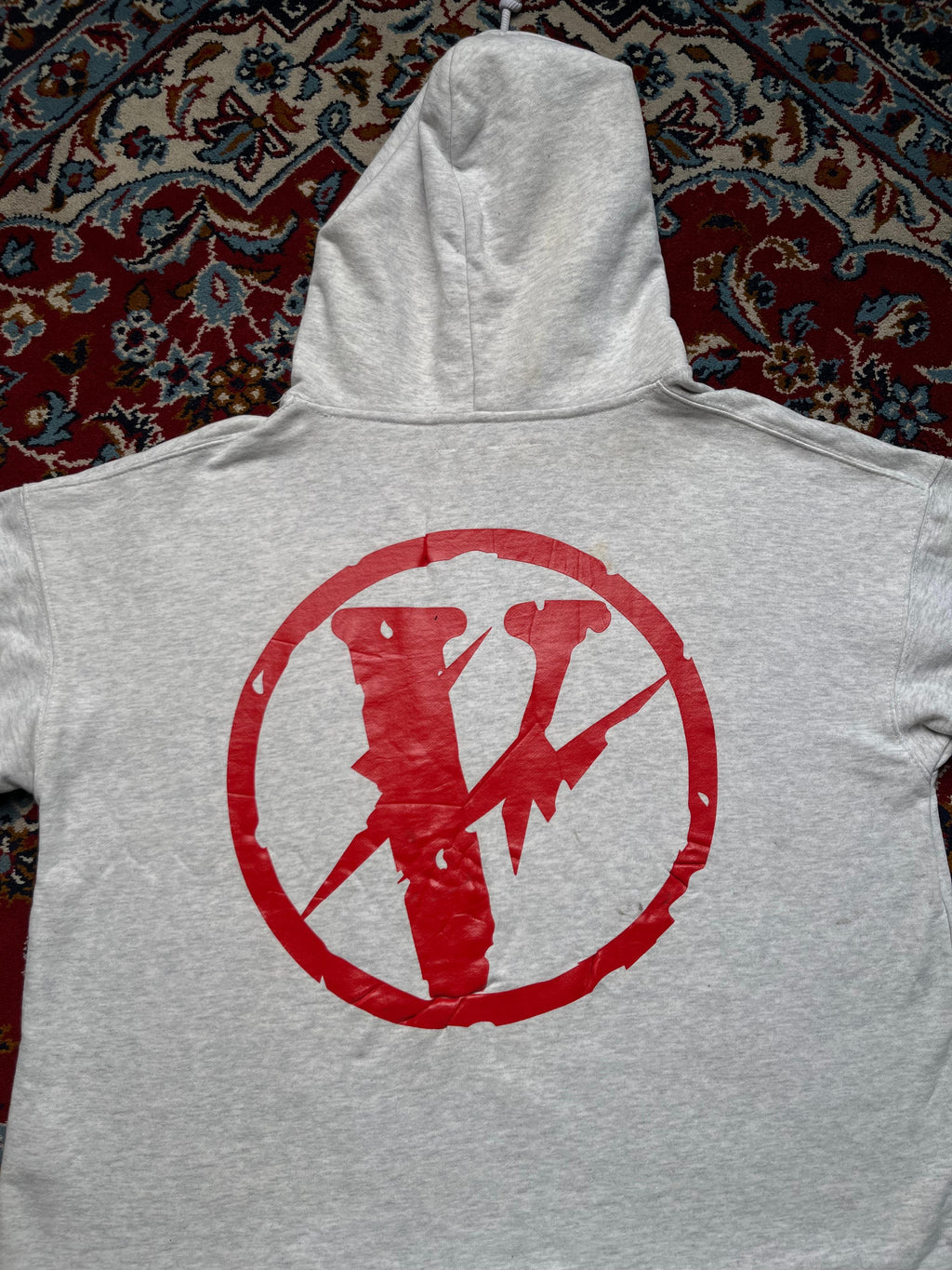 VLONE x Fragment Design Raw Hem Heather Grey Crop Hoodie - M