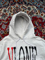 VLONE x Fragment Design Raw Hem Heather Grey Crop Hoodie - M
