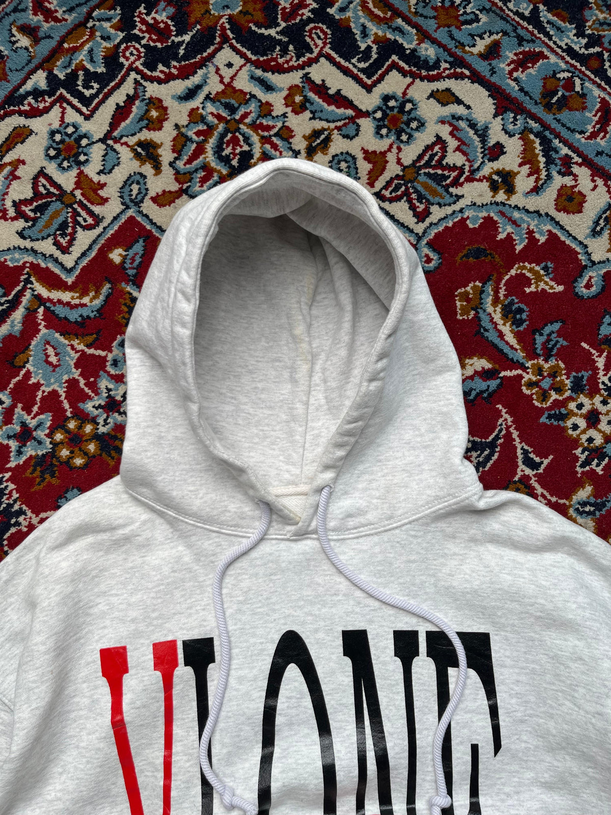 VLONE x Fragment Design Raw Hem Heather Grey Crop Hoodie - M