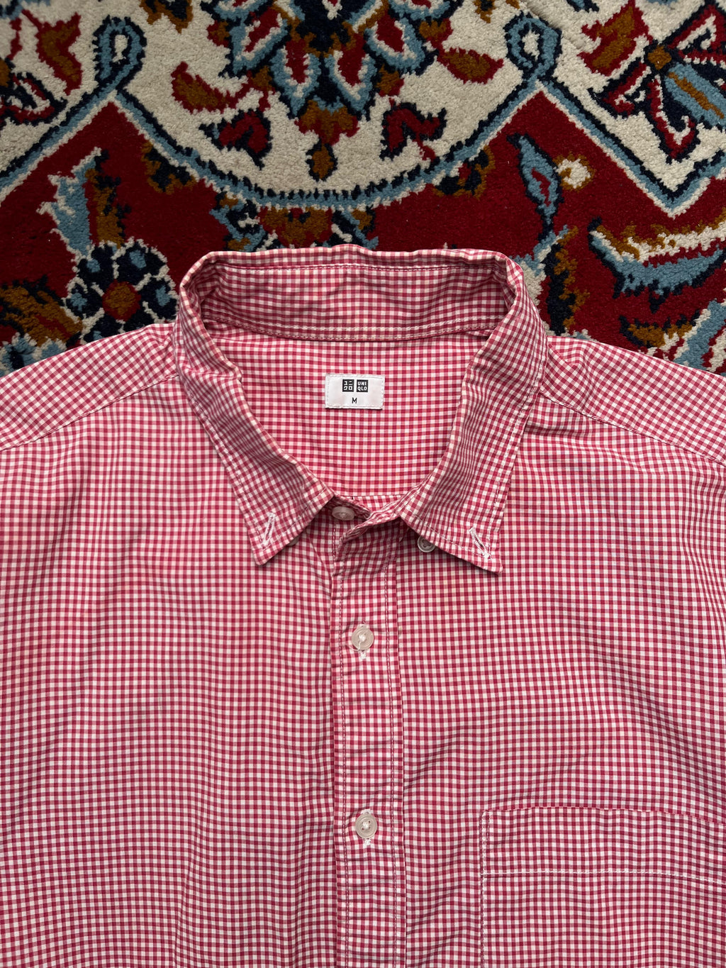 Uniqlo Red White Check Cropped Button Down Shirt - S