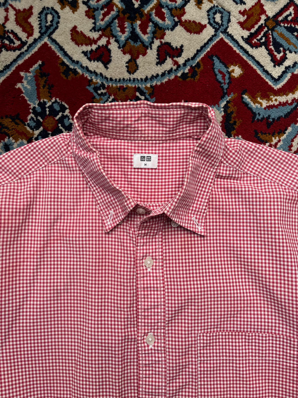 Uniqlo Red White Check Cropped Button Down Shirt - S