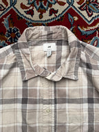 H&M Beige Grey Plaid Relaxed Fit Corduroy Button Down Shirt - XL