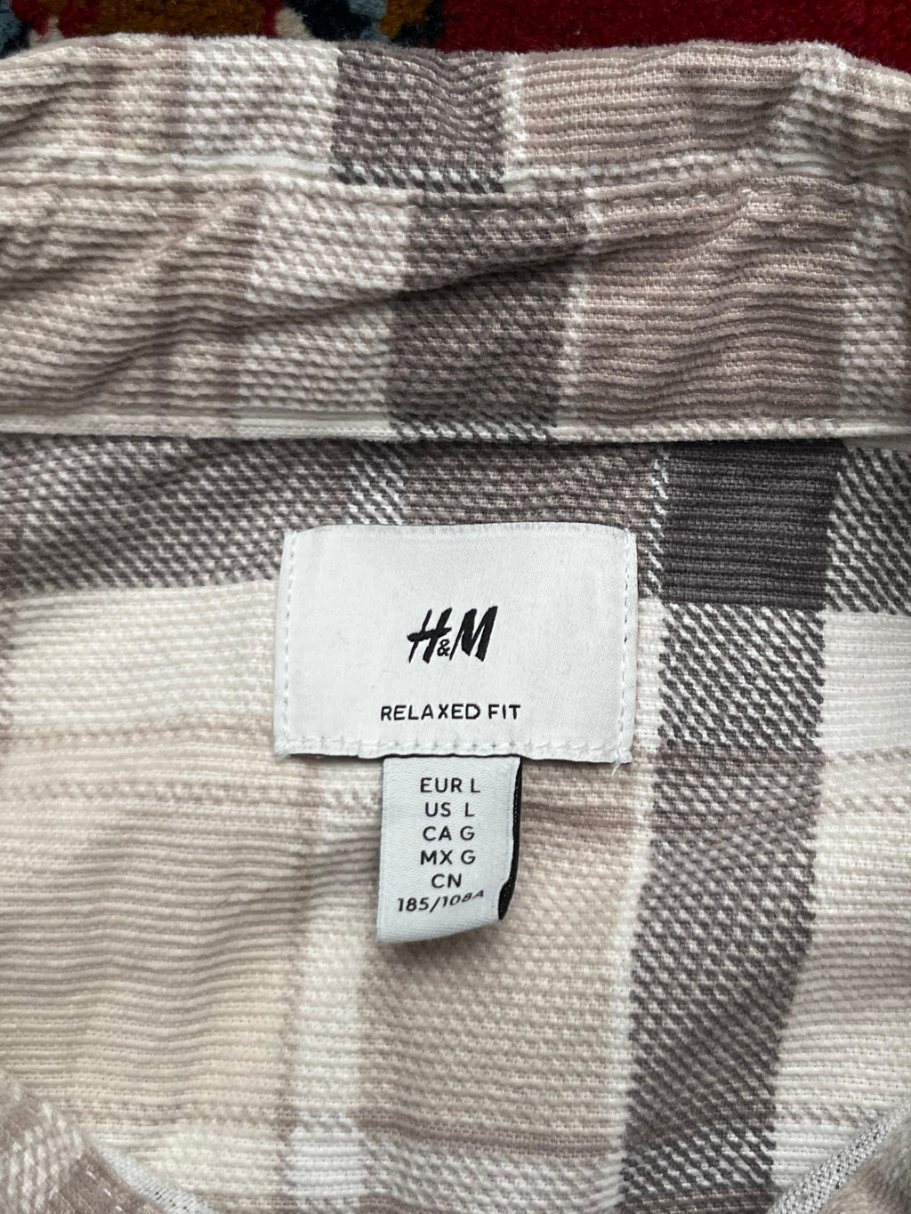 H&M Beige Grey Plaid Relaxed Fit Corduroy Button Down Shirt - XL