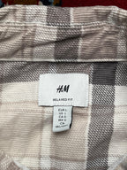 H&M Beige Grey Plaid Relaxed Fit Corduroy Button Down Shirt - XL