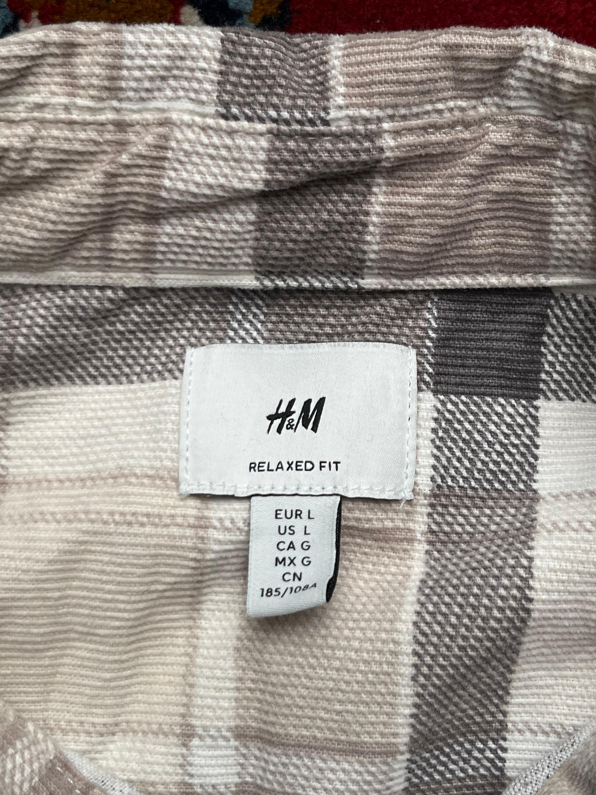 H&M Beige Grey Plaid Relaxed Fit Corduroy Button Down Shirt - XL
