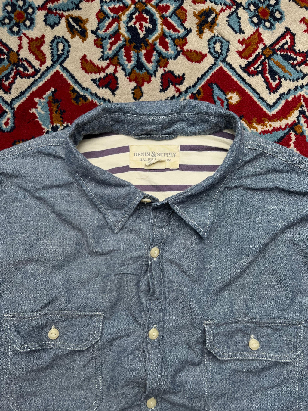 Denim & Supply Ralph Lauren Blue Chambray Workwear Button Down Shirt - XL