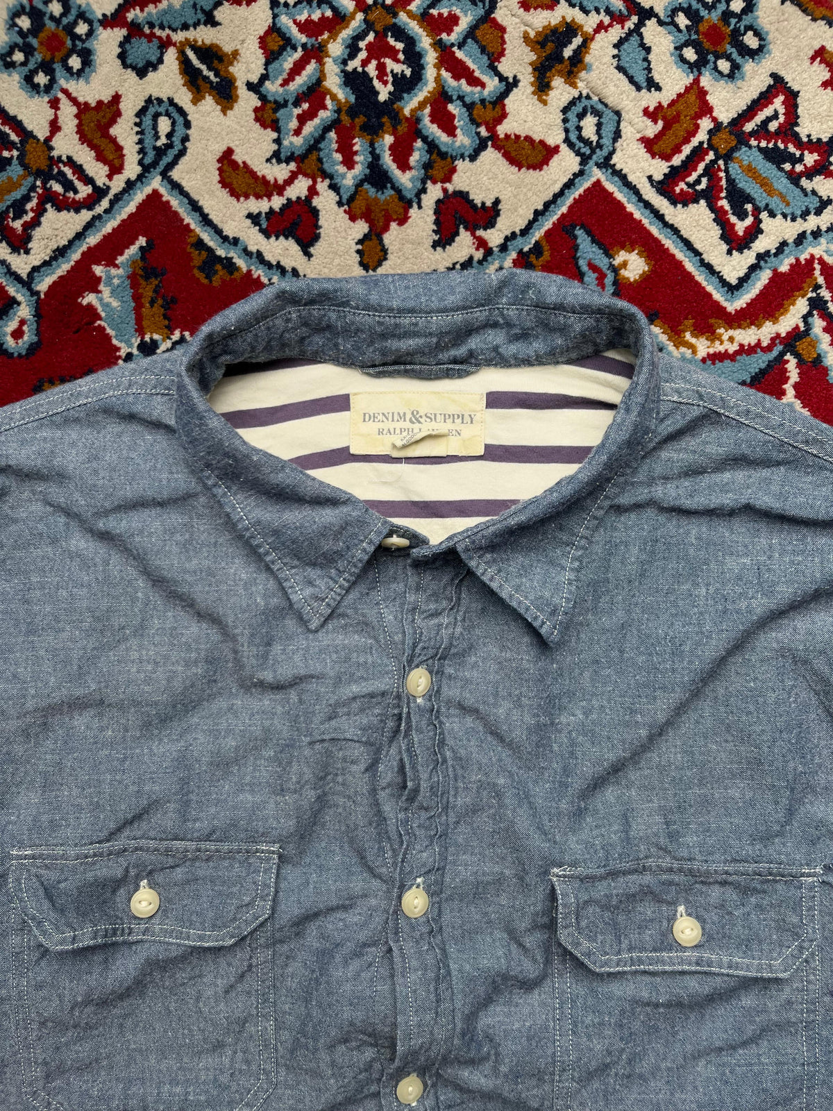 Denim & Supply Ralph Lauren Blue Chambray Workwear Button Down Shirt - XL